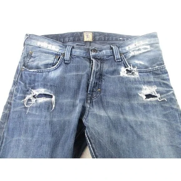 PRPS Jeans Mens 34x34 Blue‎ Demon Fit Button Fly Dark Denim Distressed E72B102P